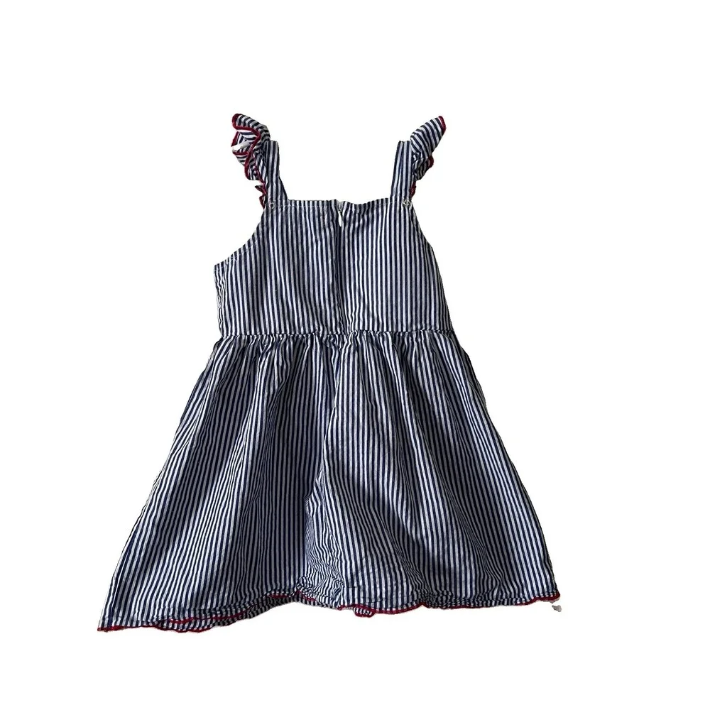 Mimi Niko Girls 2T Blue White Striped A-Line Dress Owl Square Neck Sleeveless